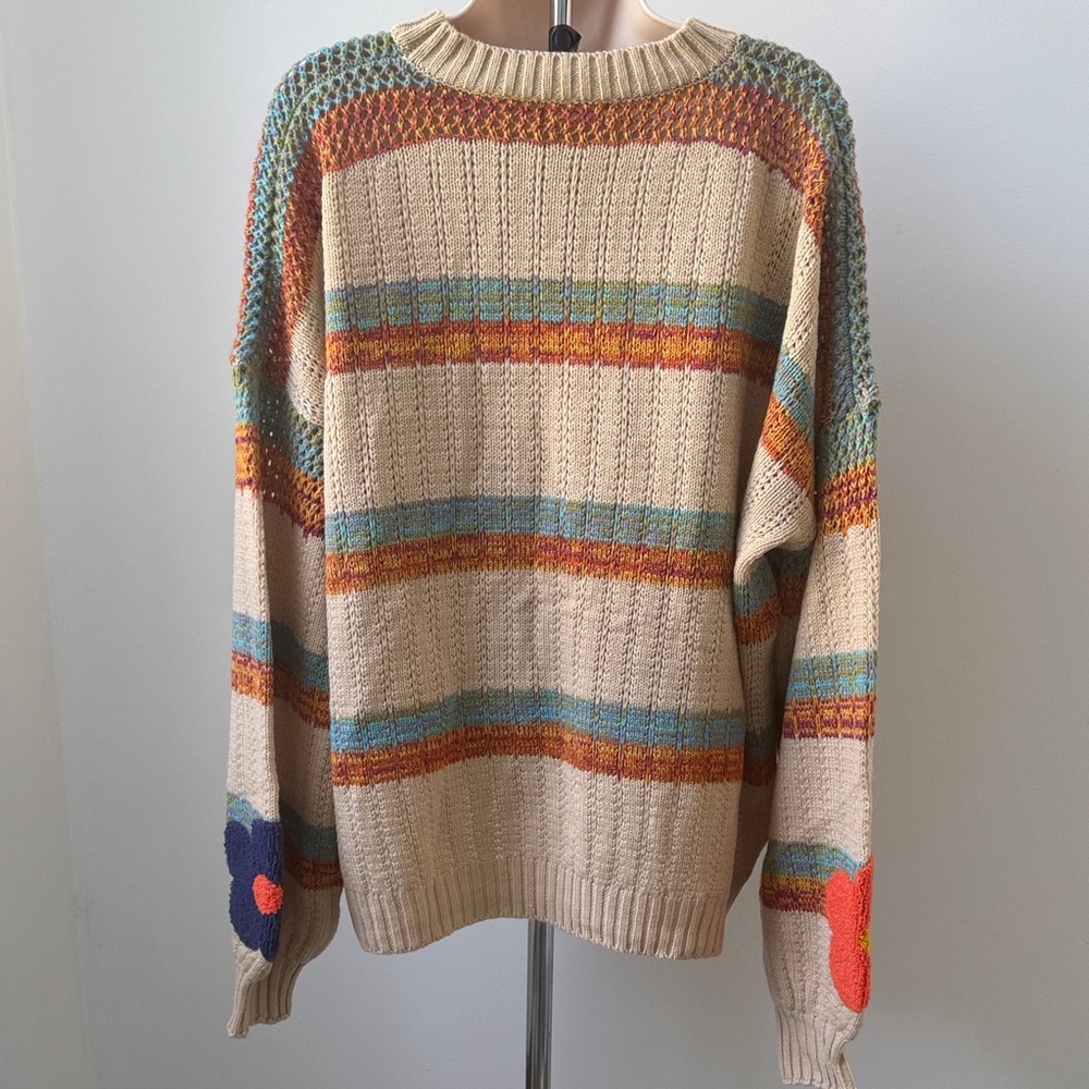 Easel Medium Floral Appliqué Crewneck Sweater in Beige - Picture 5 of 8